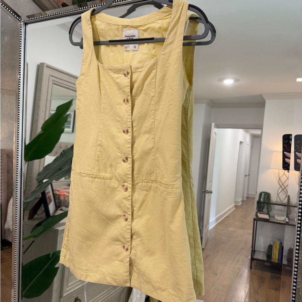 Abercrombie light Yellow Button-Down linen Sleeveless Dress